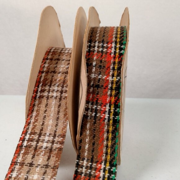 Vintage 1970s Ribbon Spool Pair Scotty Plaid Weather Proof Decorator Woven 1 3/8 - Picture 5 of 16